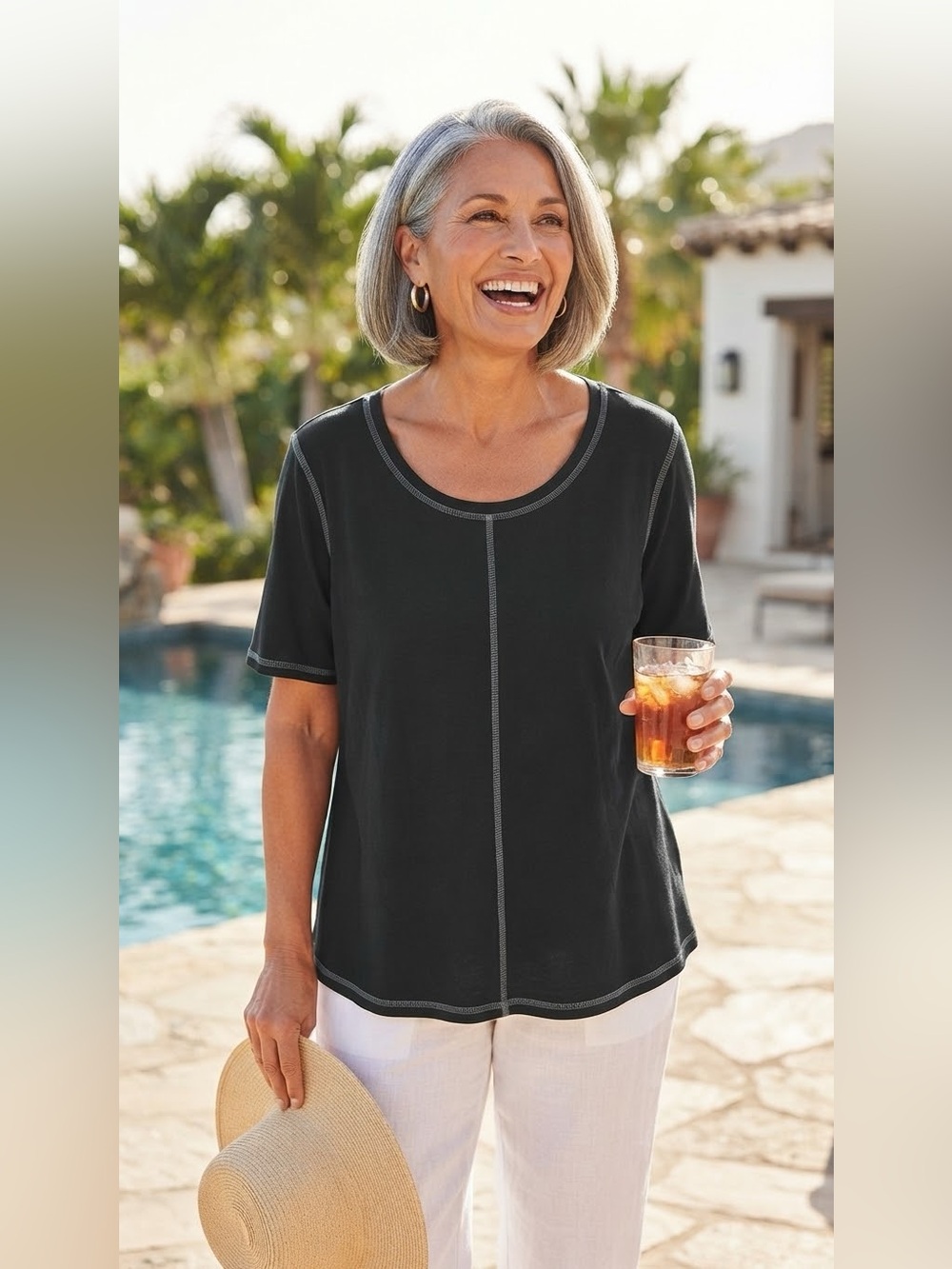 SIZE XL LOGO by Lori Goldstein® NEW Women's Black Tee Shirt Cotton Modal
